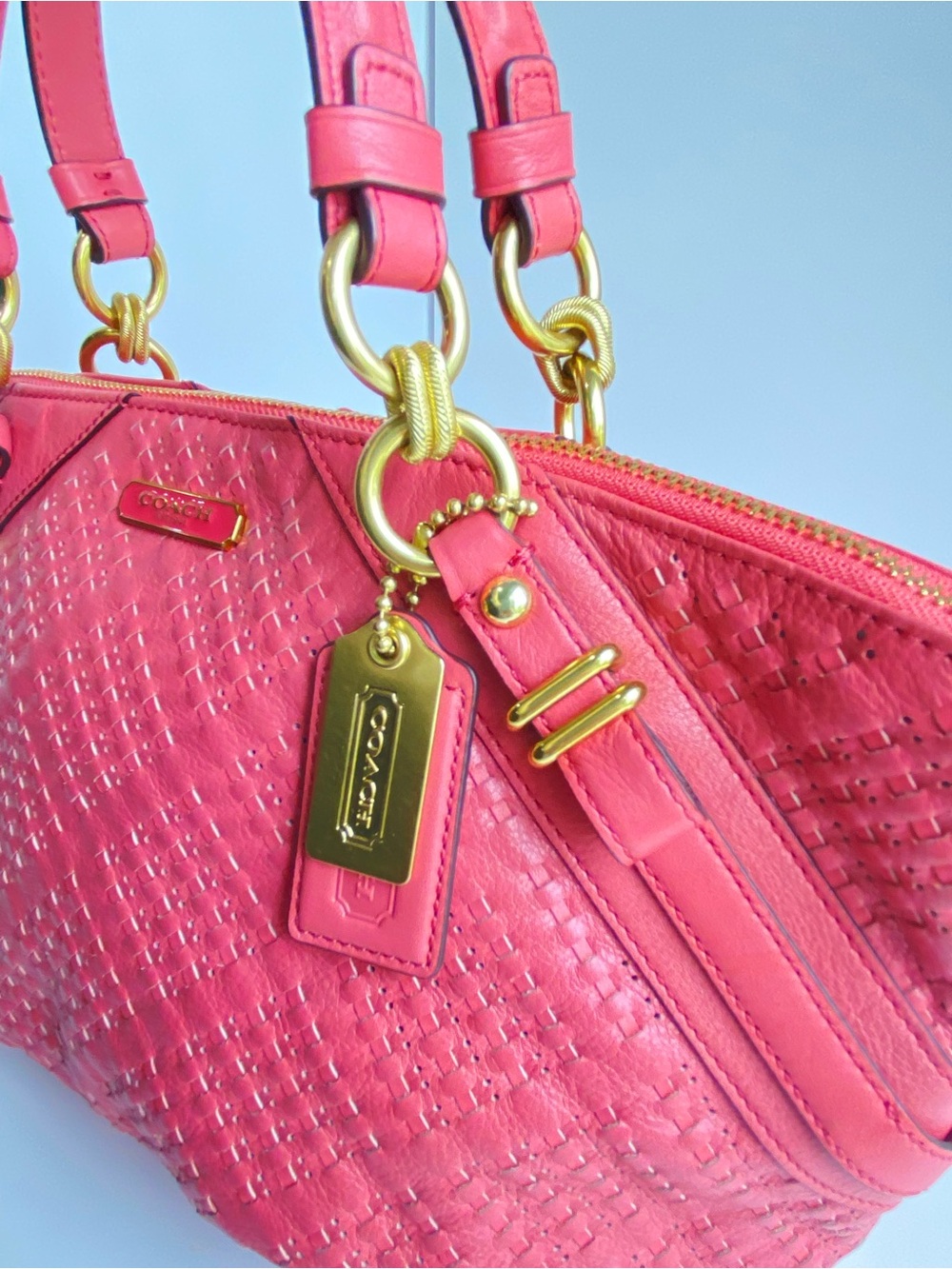 Coach Madison Woven Leather Sophia Satchel in Rose Pink - Picture 4 of 14